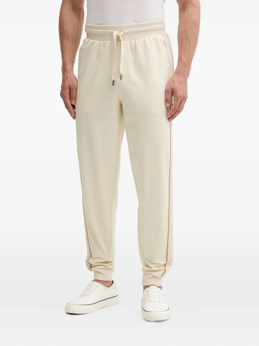 

Брюки с завязками на талии и полосатыми деталями Boss, бежевый