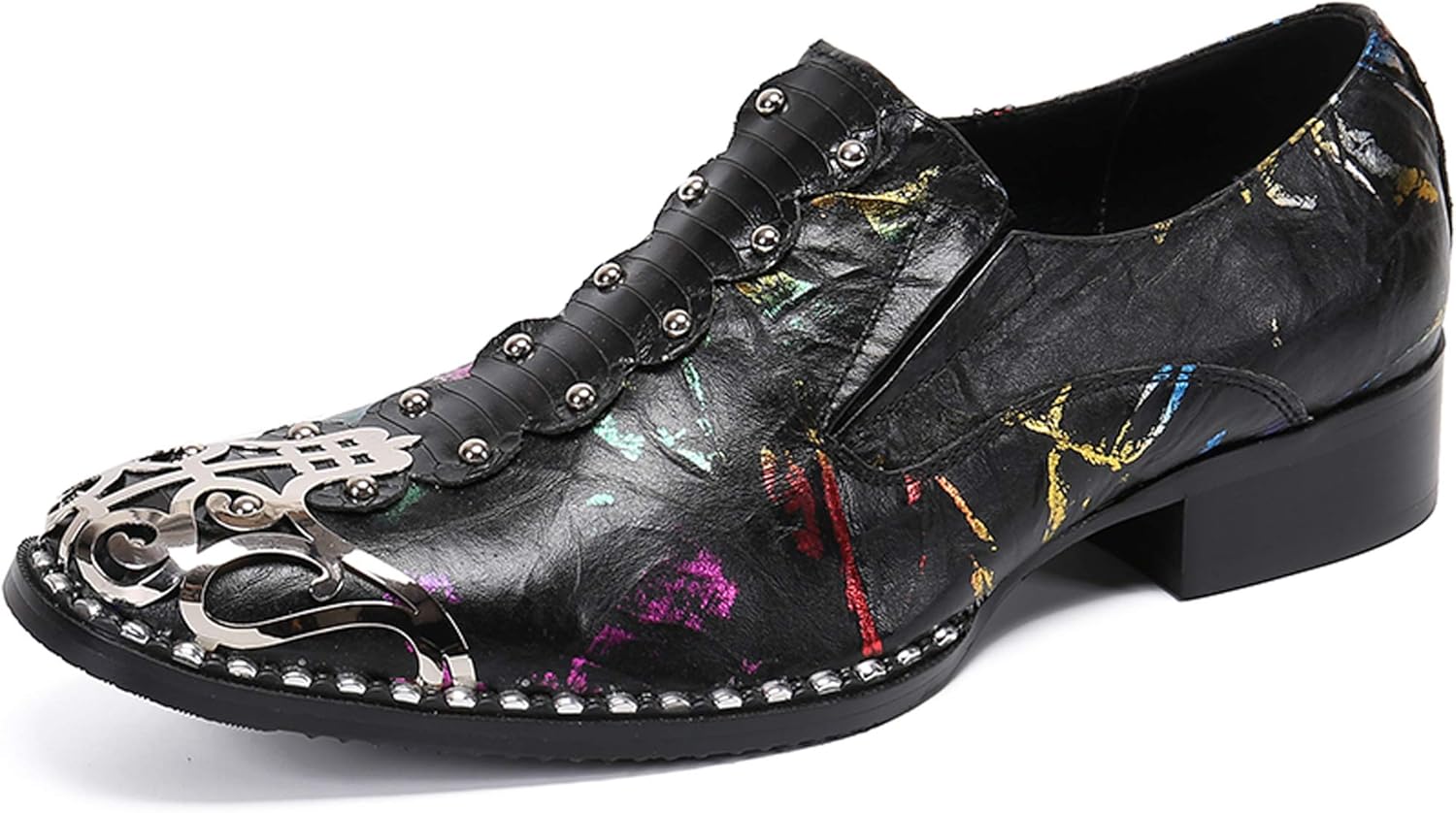 

Мужские лоферы Santimon с круглым носком из лакированной кожи, модные, с металлическим наконечником, вестерн стиль, черный