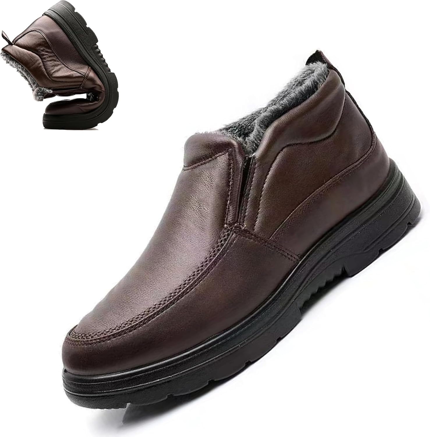 

Мужские зимние снегоходные сапоги из кожи с теплой меховой подкладкой, уличные, противоскользящие, удобные, на средний возраст и пожилых, легкие, повседневные лоферы для прогулок Generic, D-coffee