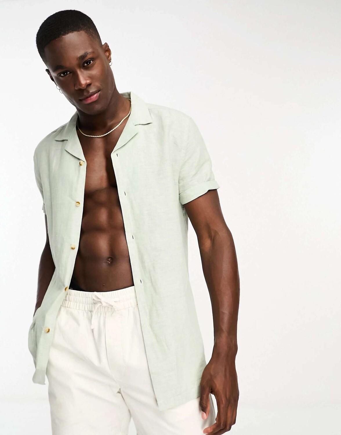 

Мятно-зеленая льняная рубашка ASOS Regular Revere