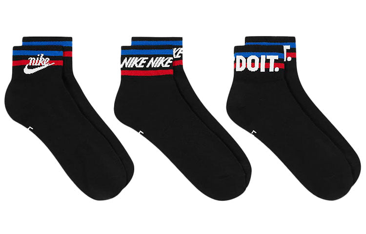 Носки Nike Everyday Ankle Alphabet Logo Pattern Casual Sports Socks 3 Pairs Black, черный — фото 2