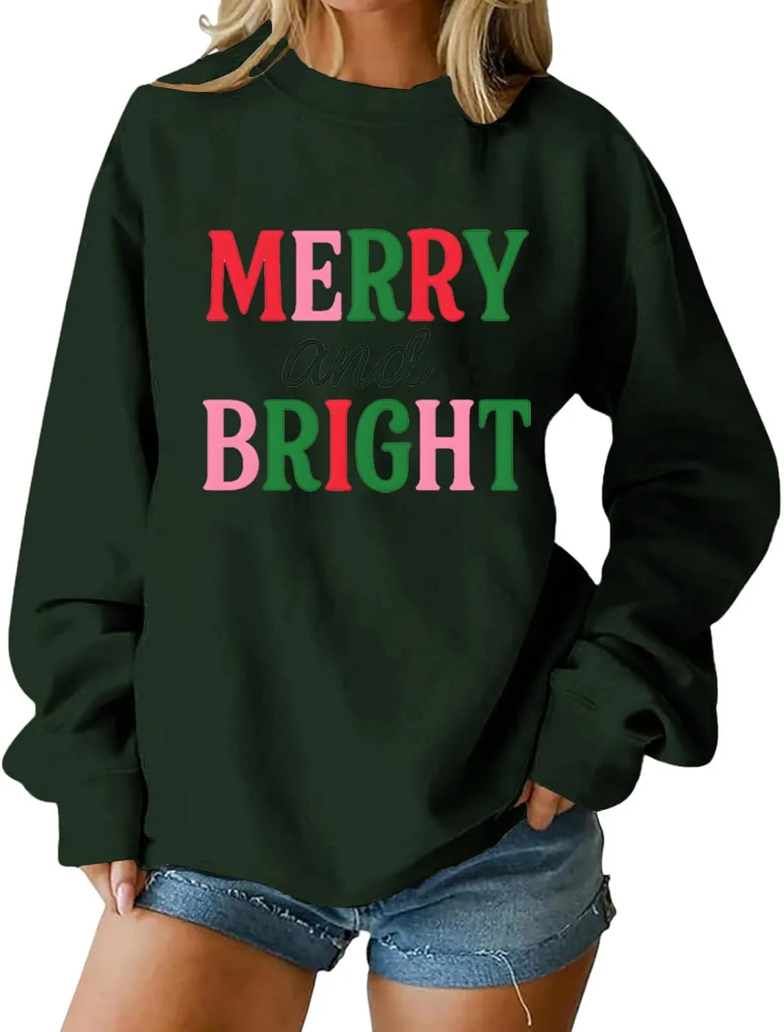

Рождественский свитшот для женщин Lightweight Lounge Pullover Loose Fit с длинным рукавом и принтом FQZWONG