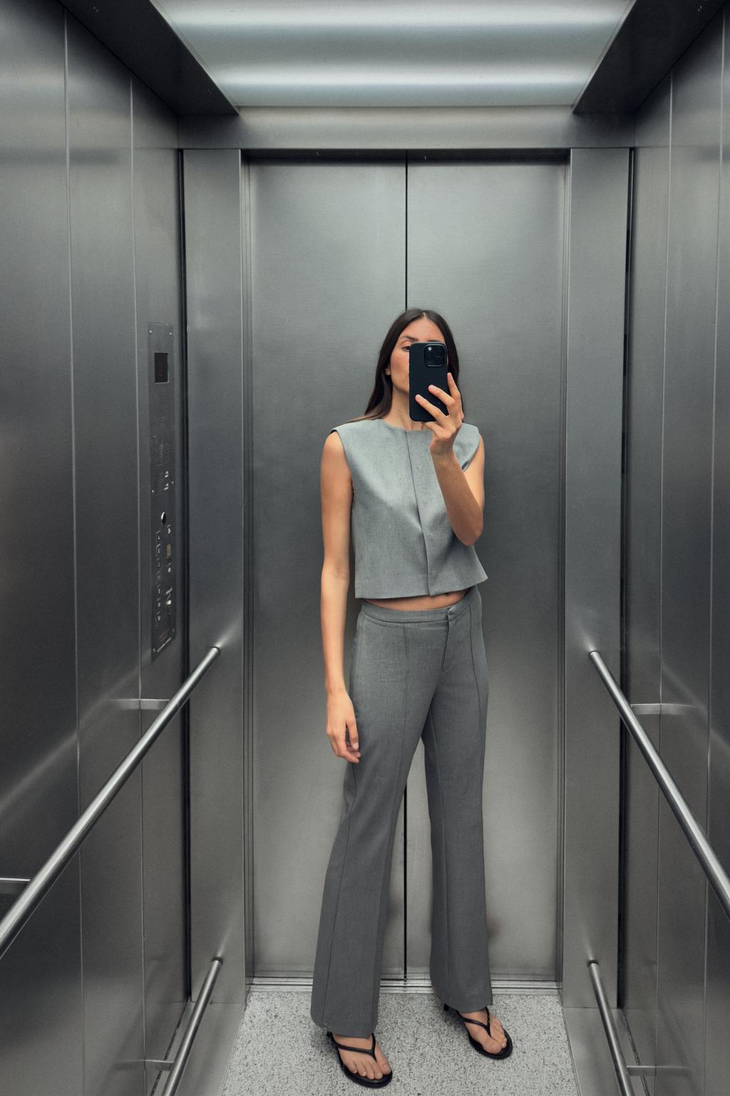 

Расклешенные брюки со швом ZARA, серый