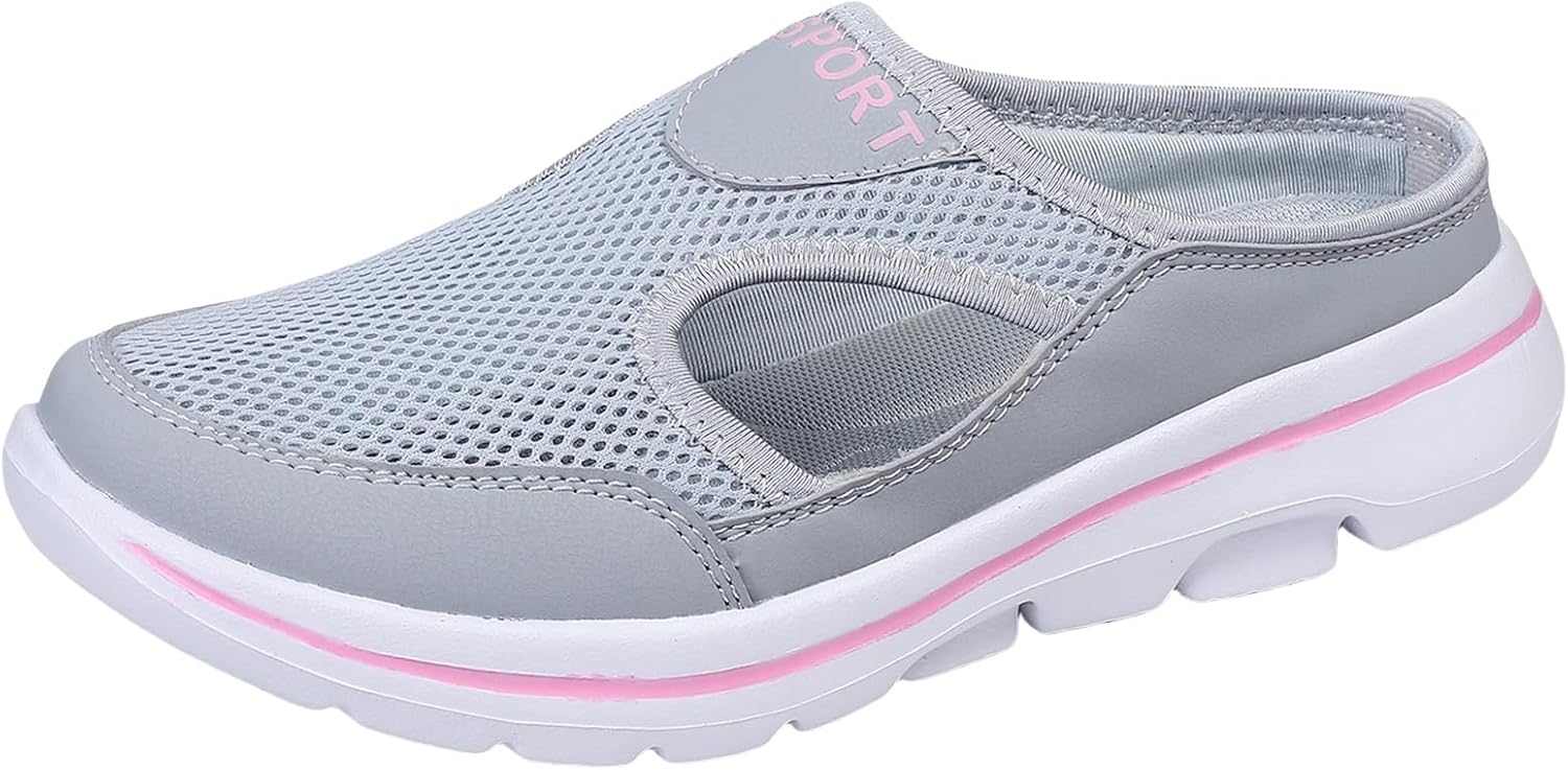 

Женские сандалии-мюли и сабо без шнурков: комфортные, дышащие, с поддержкой стопы, спортивные, легкие, с закрытым носком Baxtayel, светло-серый