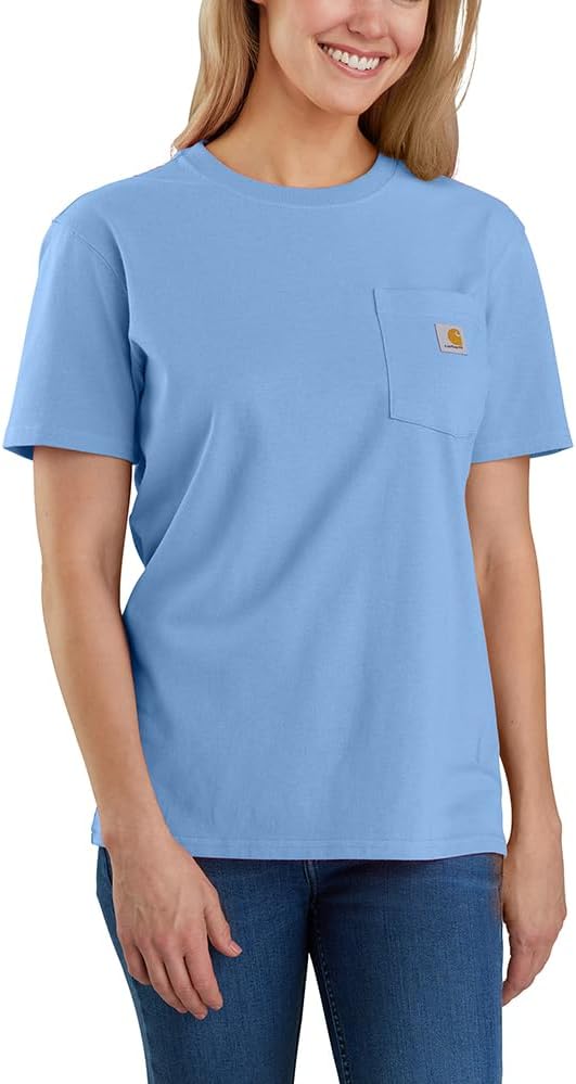 

Carhartt женская футболка с карманом, свободный крой, плотная ткань, короткий рукав, Skystone