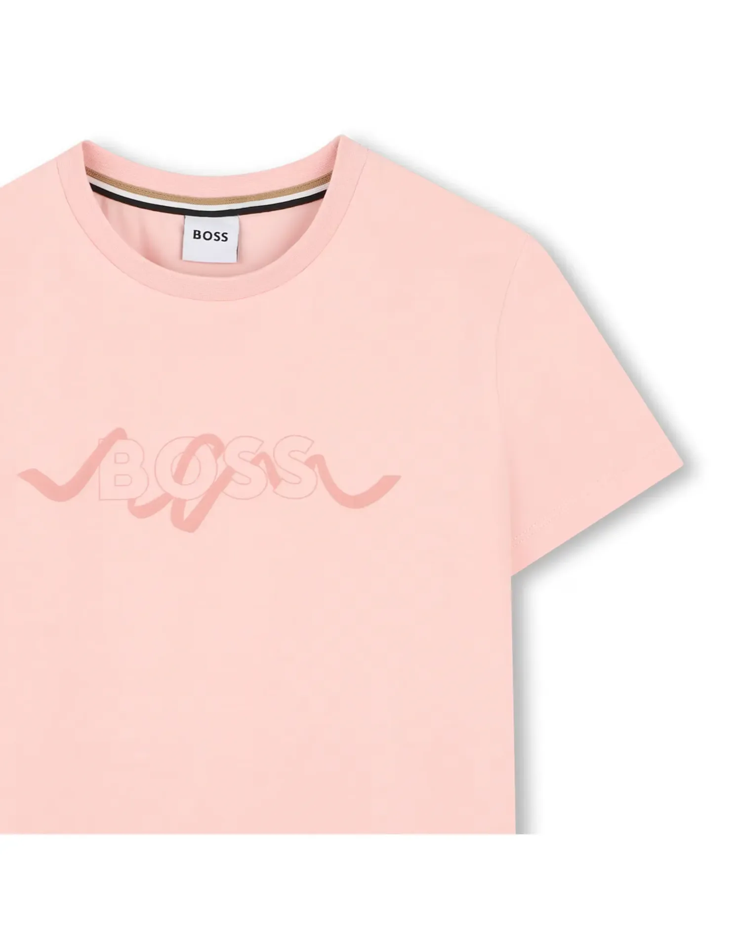 Детская футболка с короткими рукавами с микро-принтом из хлопка BOSS Kidswear, Natural — фото 2
