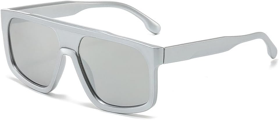 

Классические цельные солнцезащитные очки для мужчин, с плоской верхней частью, для женщин, в большой оправе, черные, с защитой от УФ-излучения UV400 TKKTLLT, Silver-silvermirror