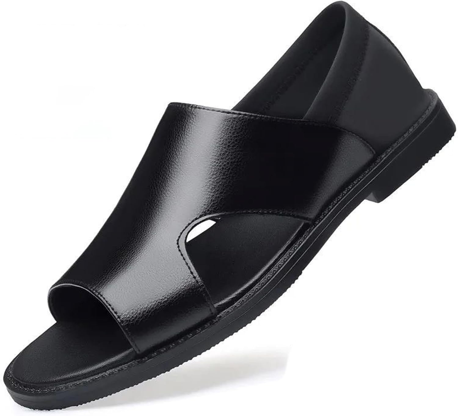 

Мужские кожаные сандалии с открытым носком, сандалии рыбака, с вырезами, водонепроницаемые, на плоской подошве, удобные, для улицы и пляжа Sehdk, черный