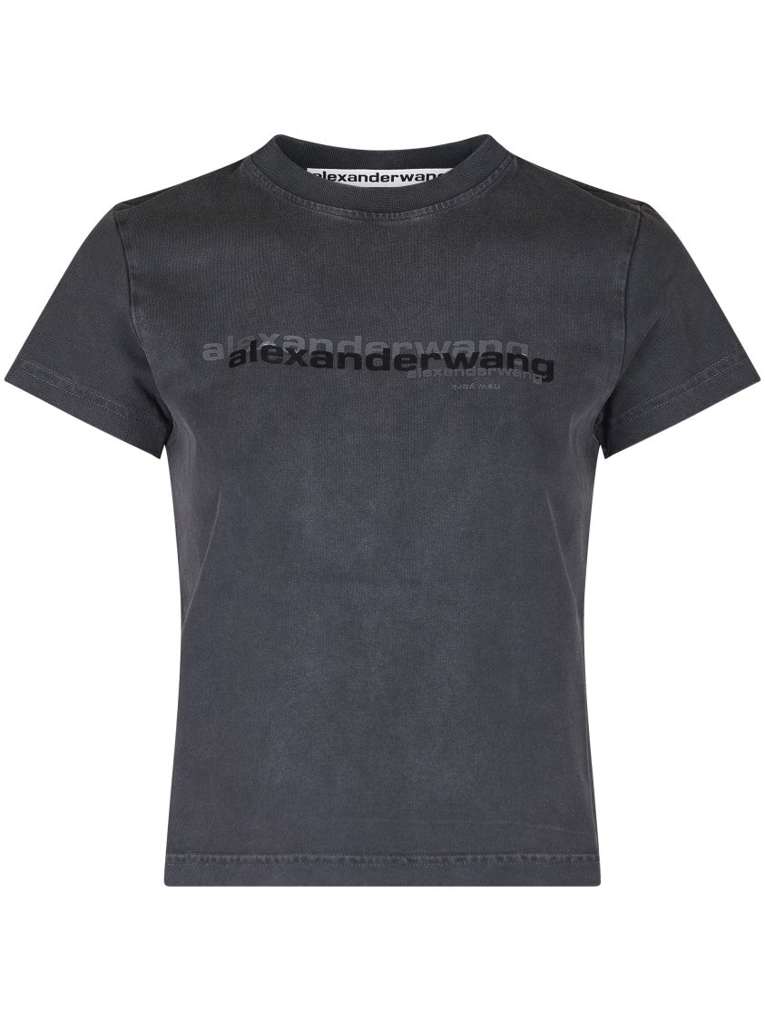 

Облегающая укороченная футболка с крупным логотипом Alexander Wang, серый