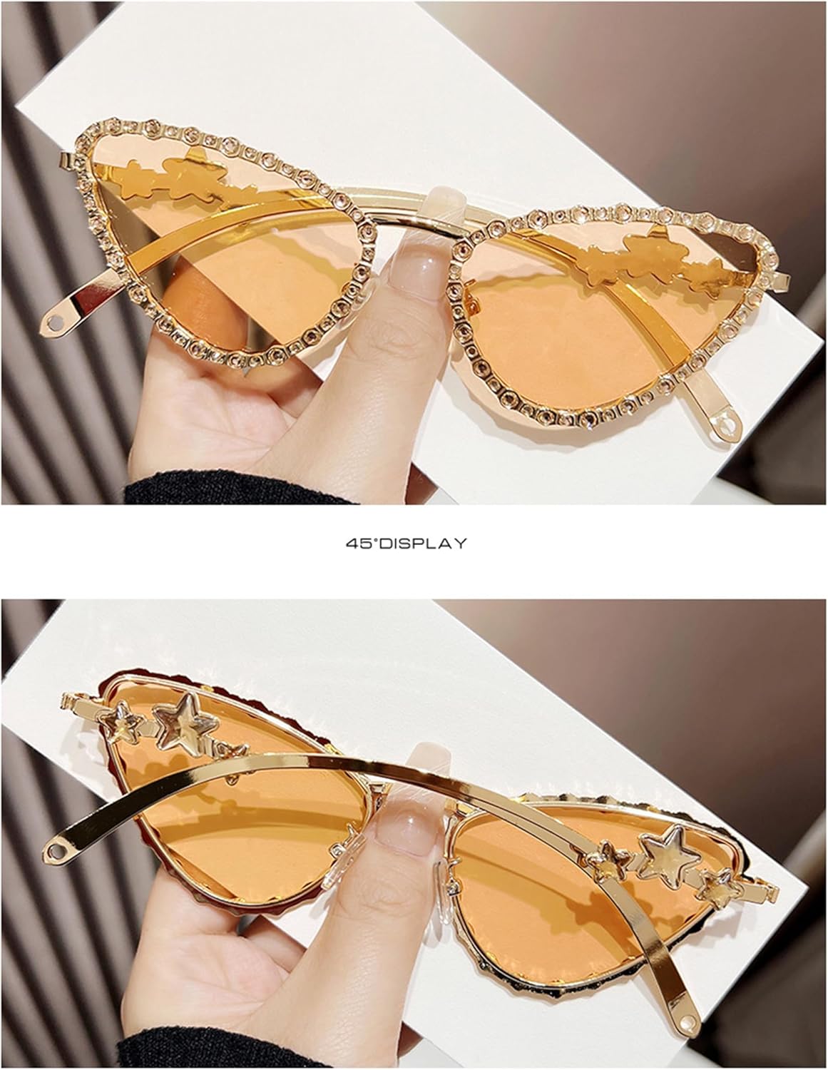 

Женские модные солнцезащитные очки Bullabulling с кошачьими глазами и бриллиантами, украшенные стразами, роскошные, для вечеринок, с металлическим звёздным рисунком и защитой от УФ-излучения UV400, C5