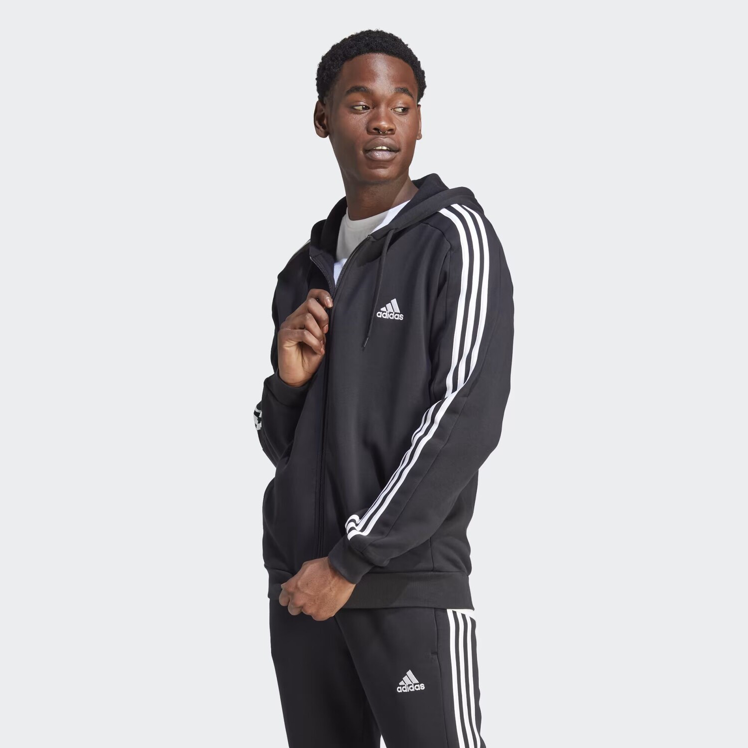 

Флисовая толстовка с молнией во всю длину и тремя полосками Essentials Adidas, цвет Black