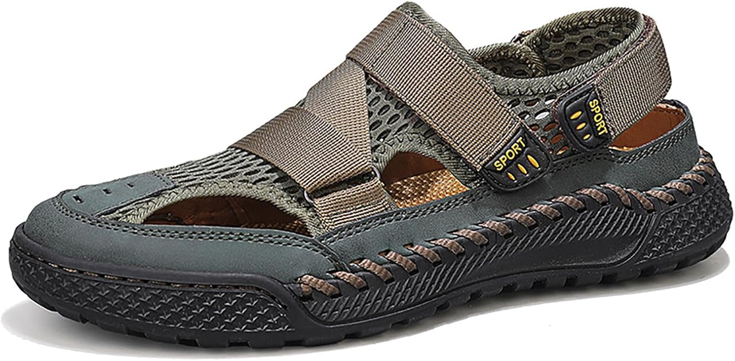 

Мужские сетчатые сандалии с ремешками на платформе и регулируемыми застежками, летние легкие дышащие с закрытым носком, спортивные сандалии для ходьбы и повседневного похода Hdfdb, зеленый