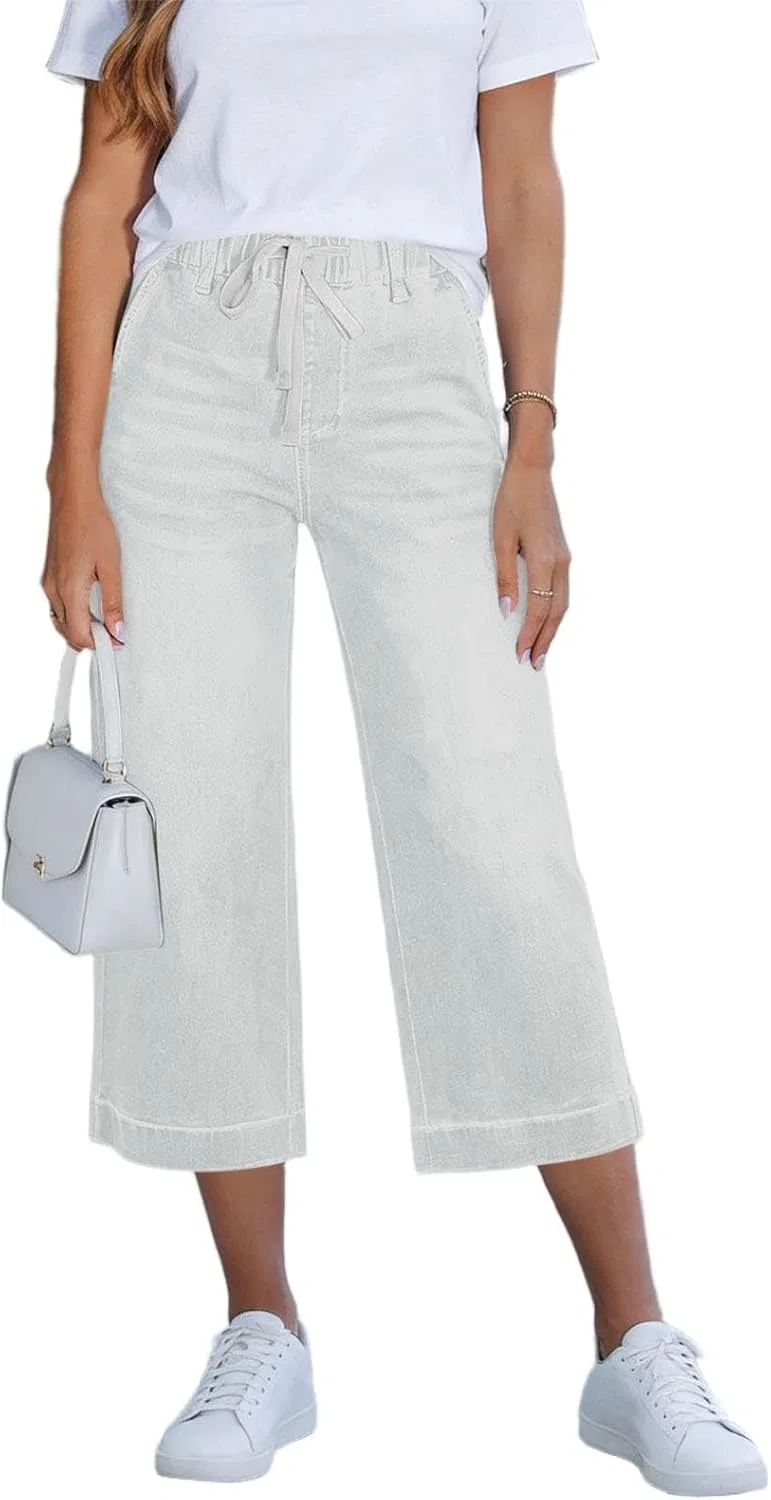 Джинсы прямые широкие с завязкой, Casual, White