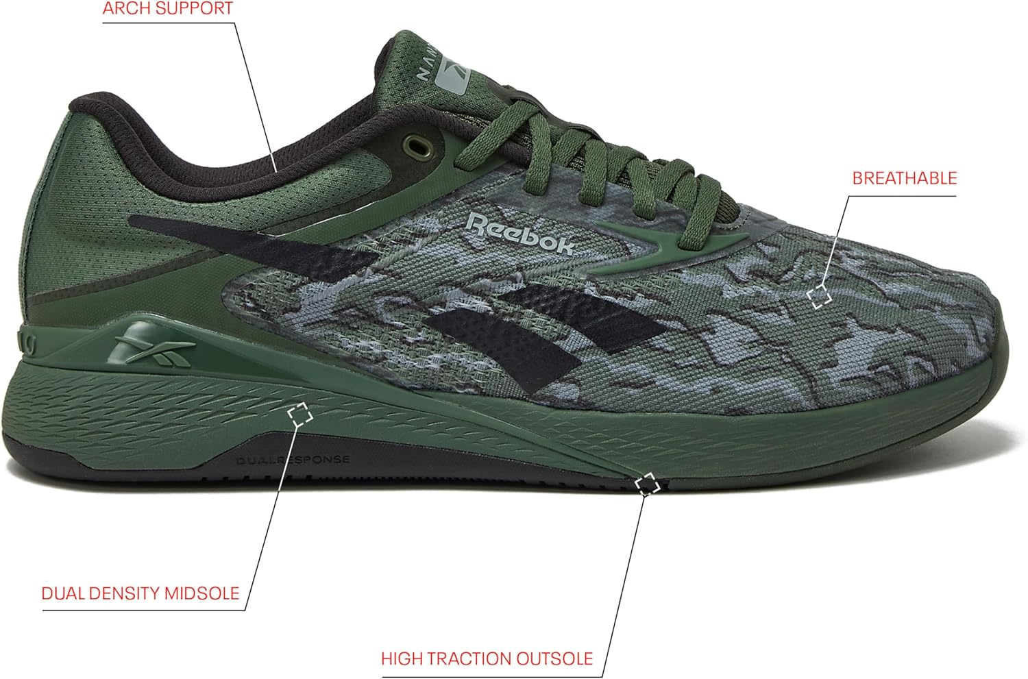 Мужские кроссовки Reebok Nano X5, для кросс-тренинга и легкого бега, серый/черный/зеленый — фото 2