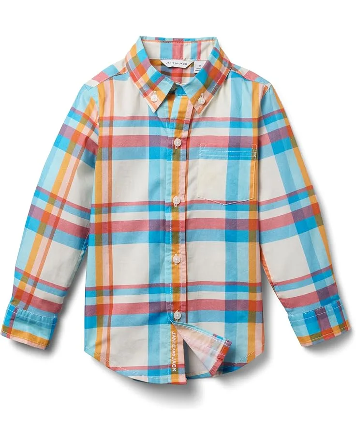 Рубашка Janie and Jack Madras Plaid Button-Down Shirt (Toddler/Little Kid/Big Kid), Multicolor