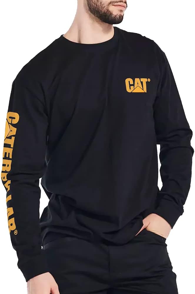 

Футболка с длинным рукавом Caterpillar Trademark Banner для мужчин с петлей для проводов на задней части ворота и логотипом Cat Workwear, Black Yellow, Черный, Футболка с длинным рукавом Caterpillar Trademark Banner для мужчин с петлей для проводов на зад