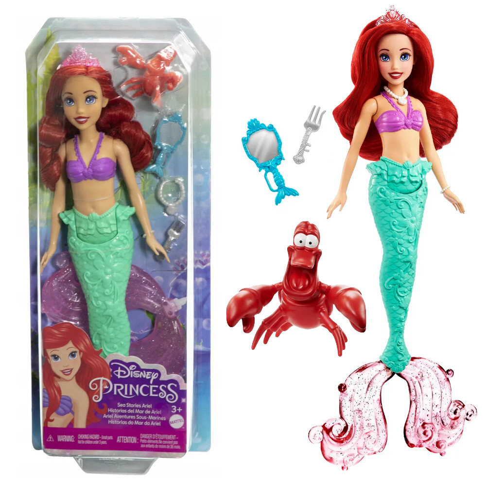 

Кукла принцесс Диснея Русалка Ариэль + Краб Себастьян + аксессуары HLW35 Mattel