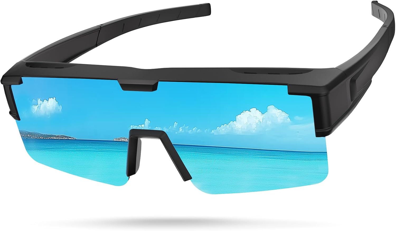 

Солнцезащитные очки поверх обычных очков для мужчин - поляризованные спортивные очки с обтекаемой формой и защитой от УФ-излучения для вождения, рыбалки, езды на велосипеде Vcarsian, A3-black Frame Blue Lens