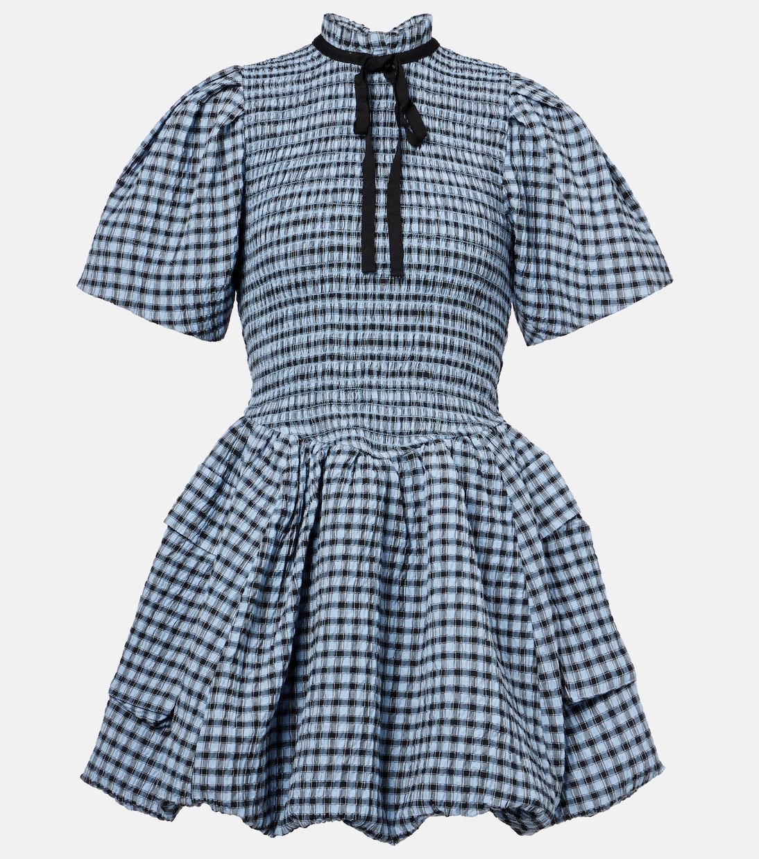 

Клетчатое платье-мини из жатой ткани Ganni, Soft Chambray