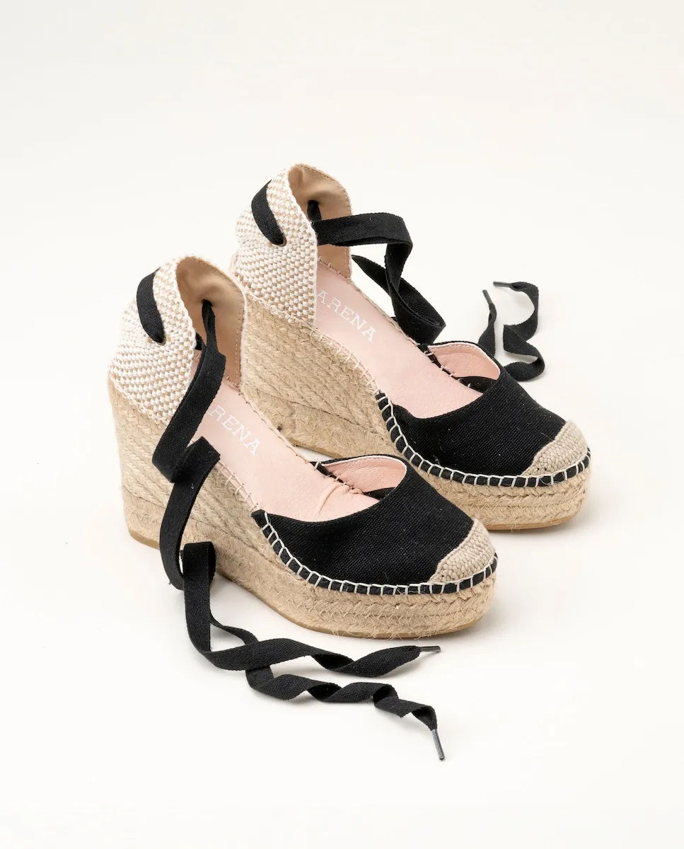 Женские эспадрильи на танкетке с платформой из органического хлопка Macarena Shoes, черный — фото 3