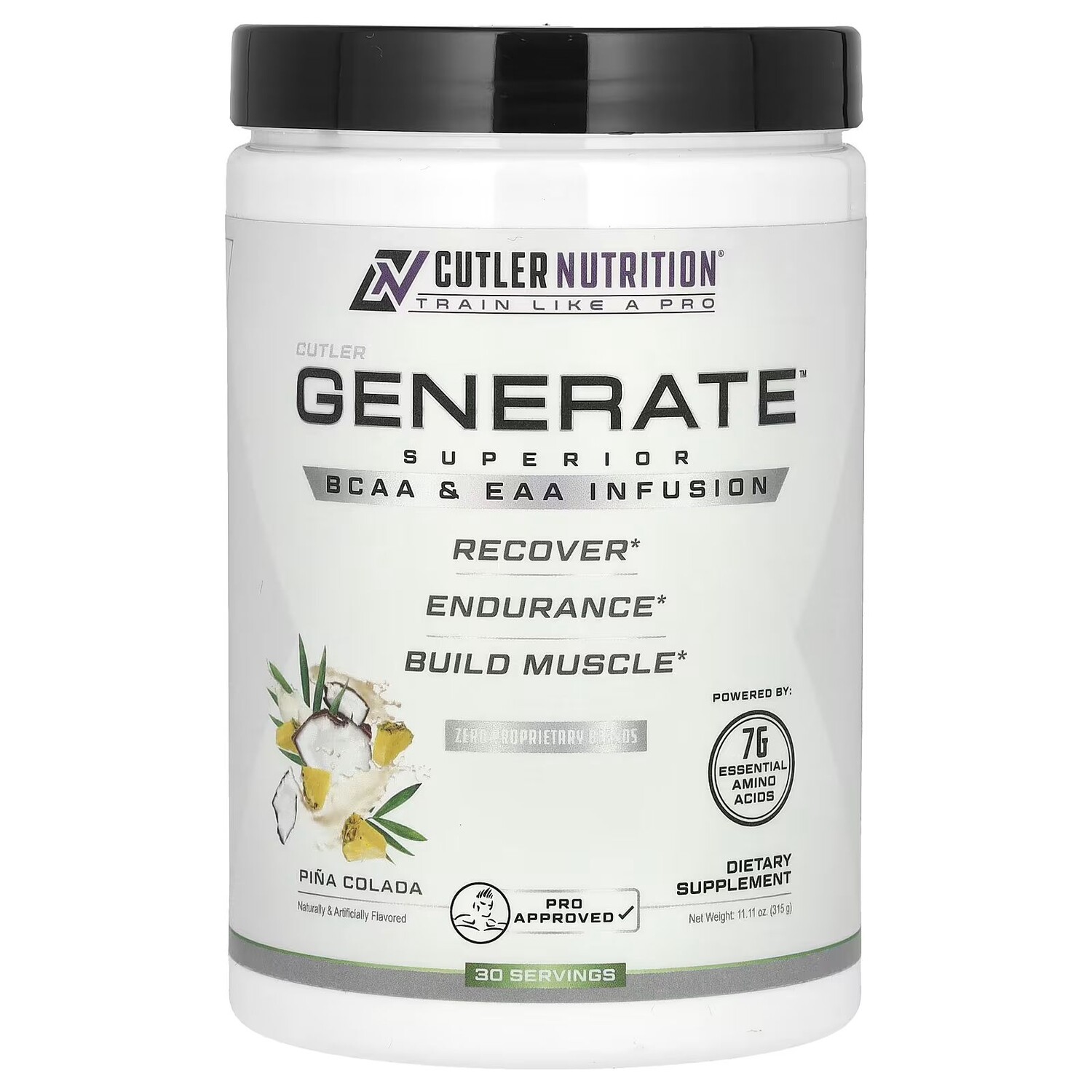 

Generate, Улучшенная инфузия BCAA и EAA, пина колада, 11,11 унций (315 г) Cutler Nutrition