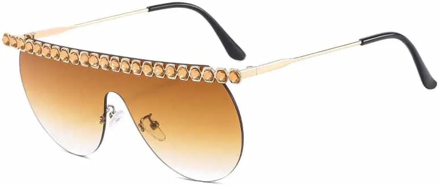 

Модные солнцезащитные очки премиум-класса без оправы, цельные, с бриллиантами, для женщин и мужчин, в стиле ретро, ​​роскошные, для вечеринок на открытом воздухе, с защитой от УФ-излучения UV400 TKKTLLT, Gold Gradient Tea