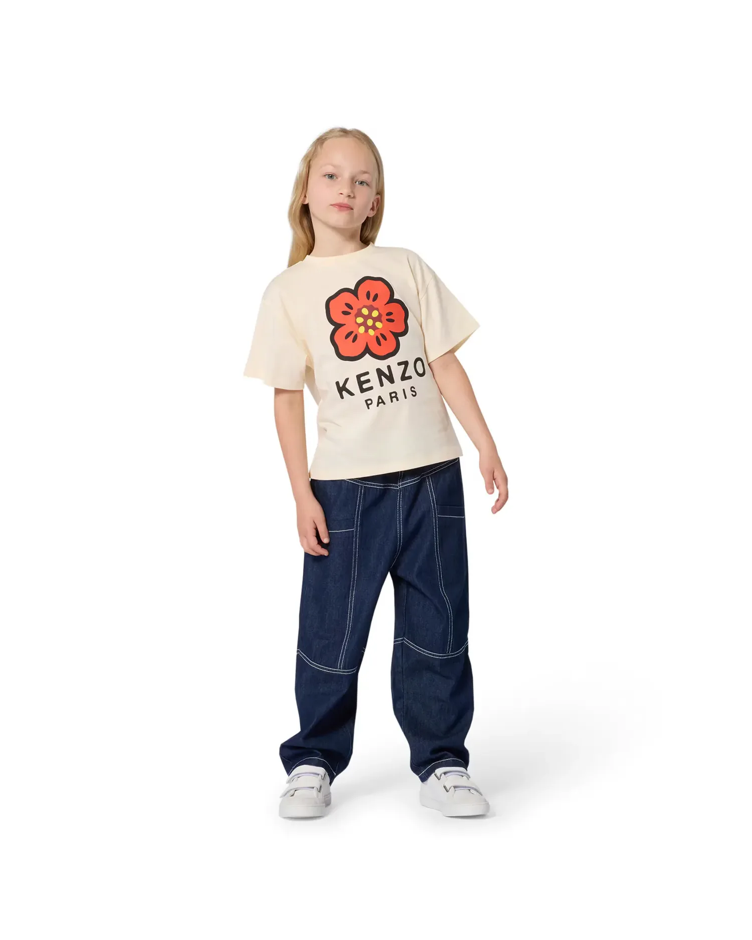 Детская унисекс футболка с коротким рукавом с рисунком спереди из хлопка Kenzo Kids, Natural — фото 3