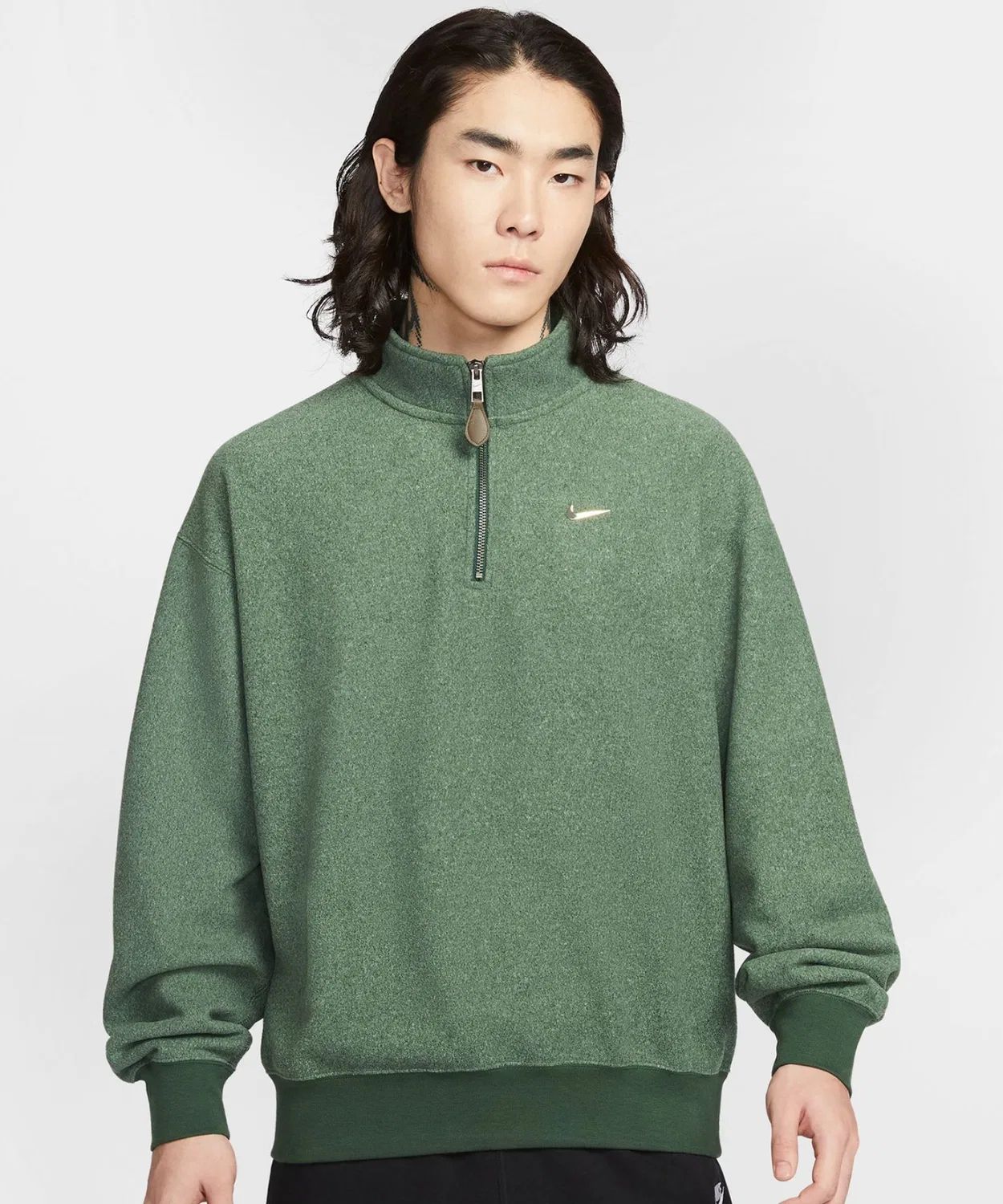 Футболка Nike с длинным рукавом, свободный крой, полиэстер/хлопок, зелёная