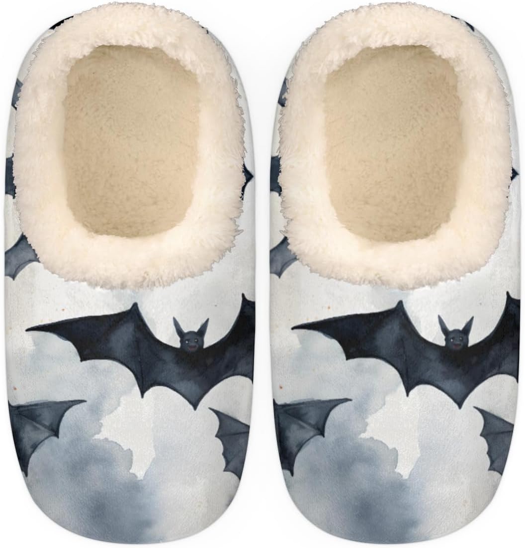 

Женские и мужские тапочки Bardic Halloween с летучими мышами, акварельные тапочки-носочки с теплыми пушистыми стельками из памяти, легкие уютные домашние тапочки с противоскользящей подошвой и закрытой пяткой, размер средний, Multicolor