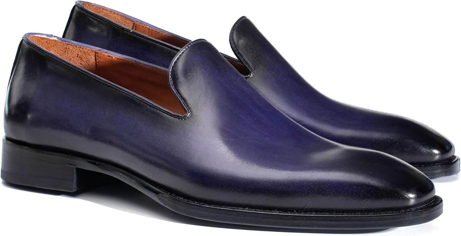 

Мужские лоферы из натуральной кожи с вручную окрашенной подошвой, классические слипоны Gifennse, синий