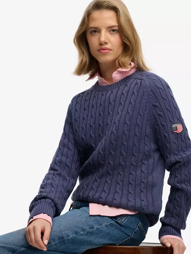 Свободный вязаный джемпер крупной вязки, мягкий темно-синий Superdry — фото 4