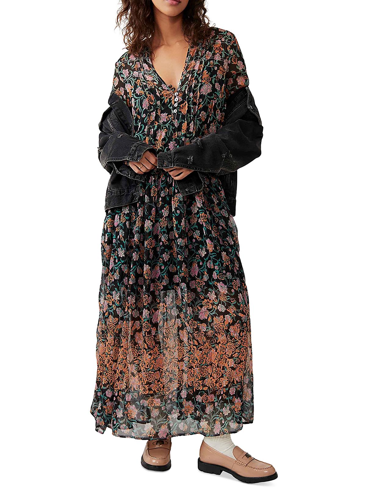 

Женское прозрачное длинное платье макси Free People, цвет black combo