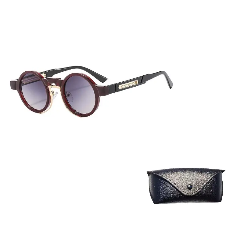 

JEANSWEST Круглые солнцезащитные очки унисекс, C3 Burgundy Frame with Dual Gray Lenses