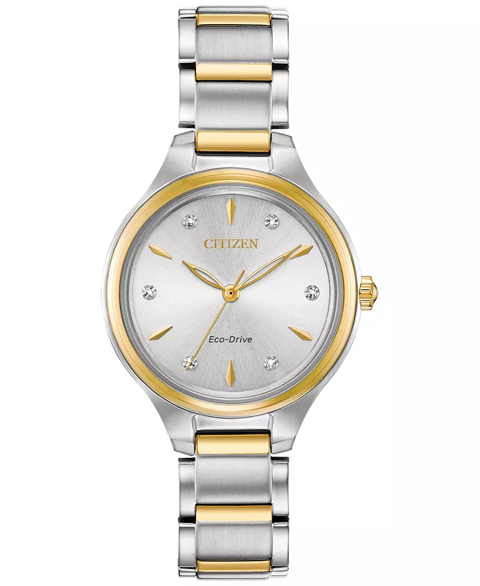 

Женские часы Eco-Drive Corso с бриллиантовыми вставками, двухцветный браслет из нержавеющей стали, 29 мм Citizen