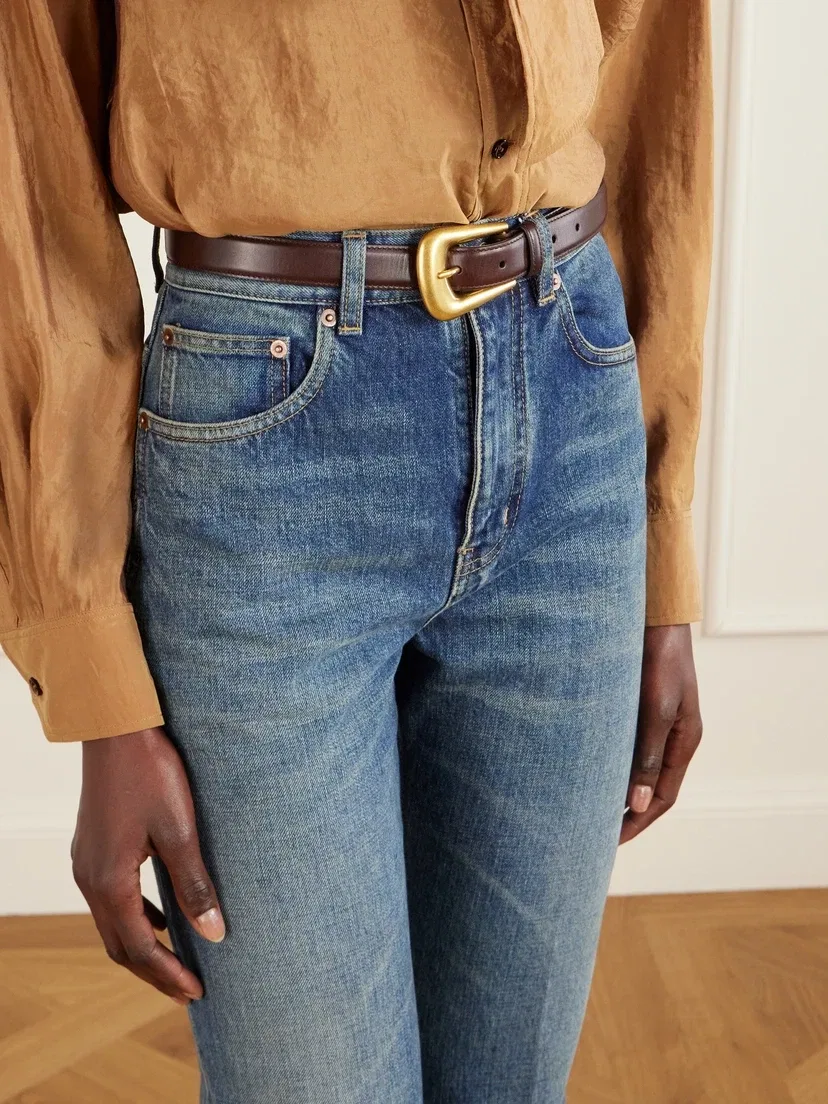 Ремень из фольклорной кожи SAINT LAURENT, коричневый — фото 2