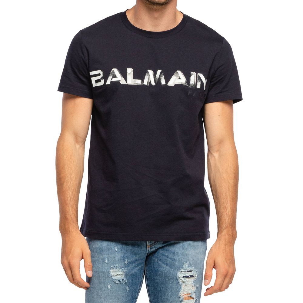 

Синяя хлопковая футболка Balmain, Blue
