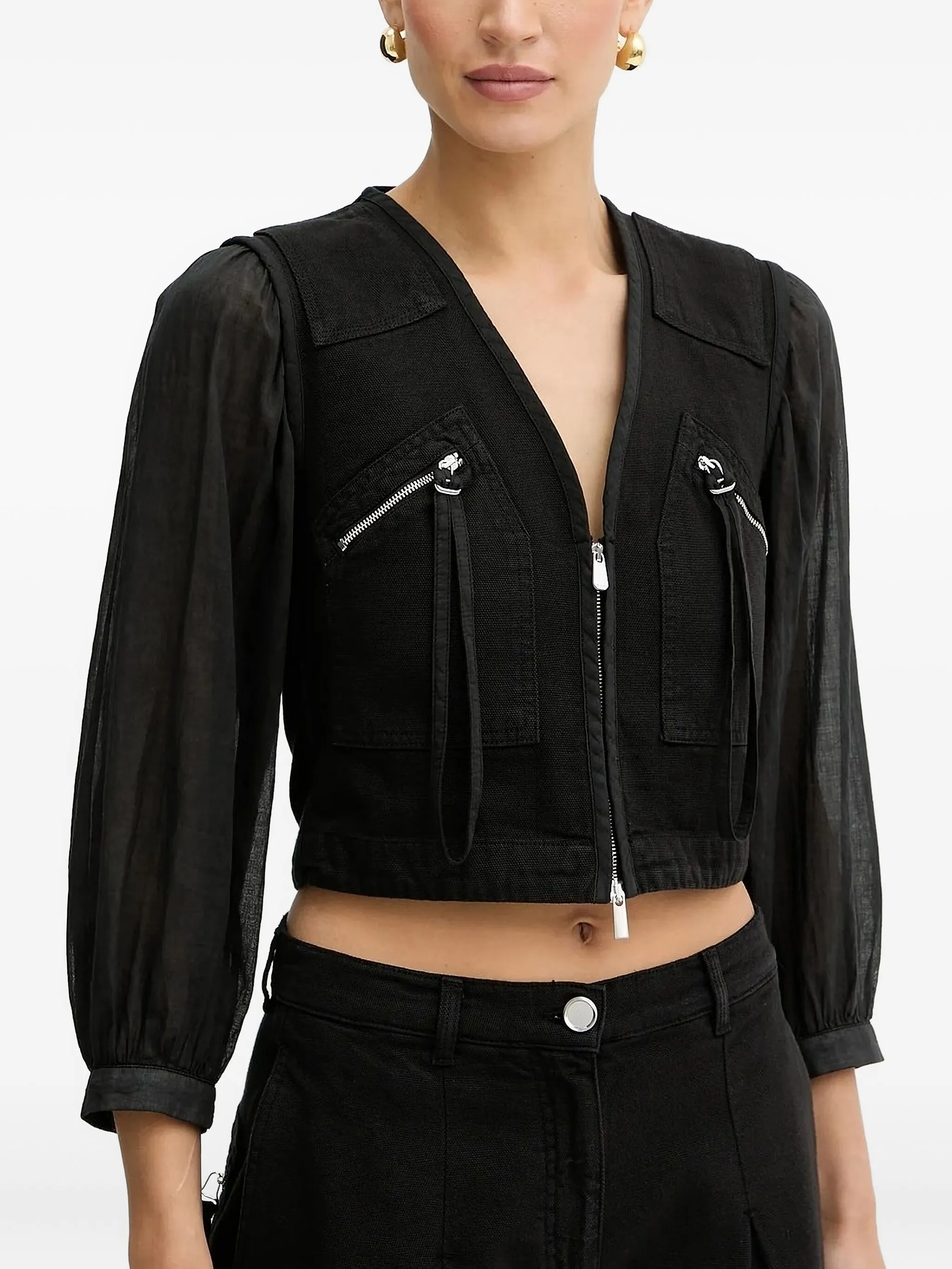 

Куртка на молнии с объемными рукавами Pinko, черный