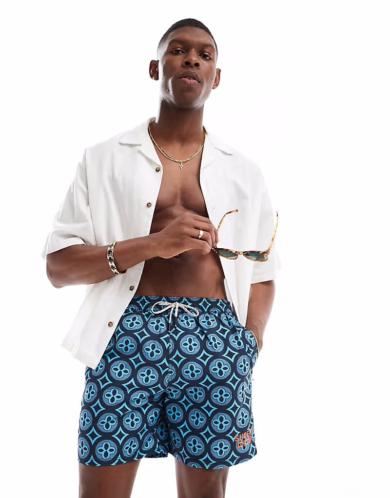 

Плавки-шорты Superdry Tile print 17 дюймов в цвете talavera tile blue