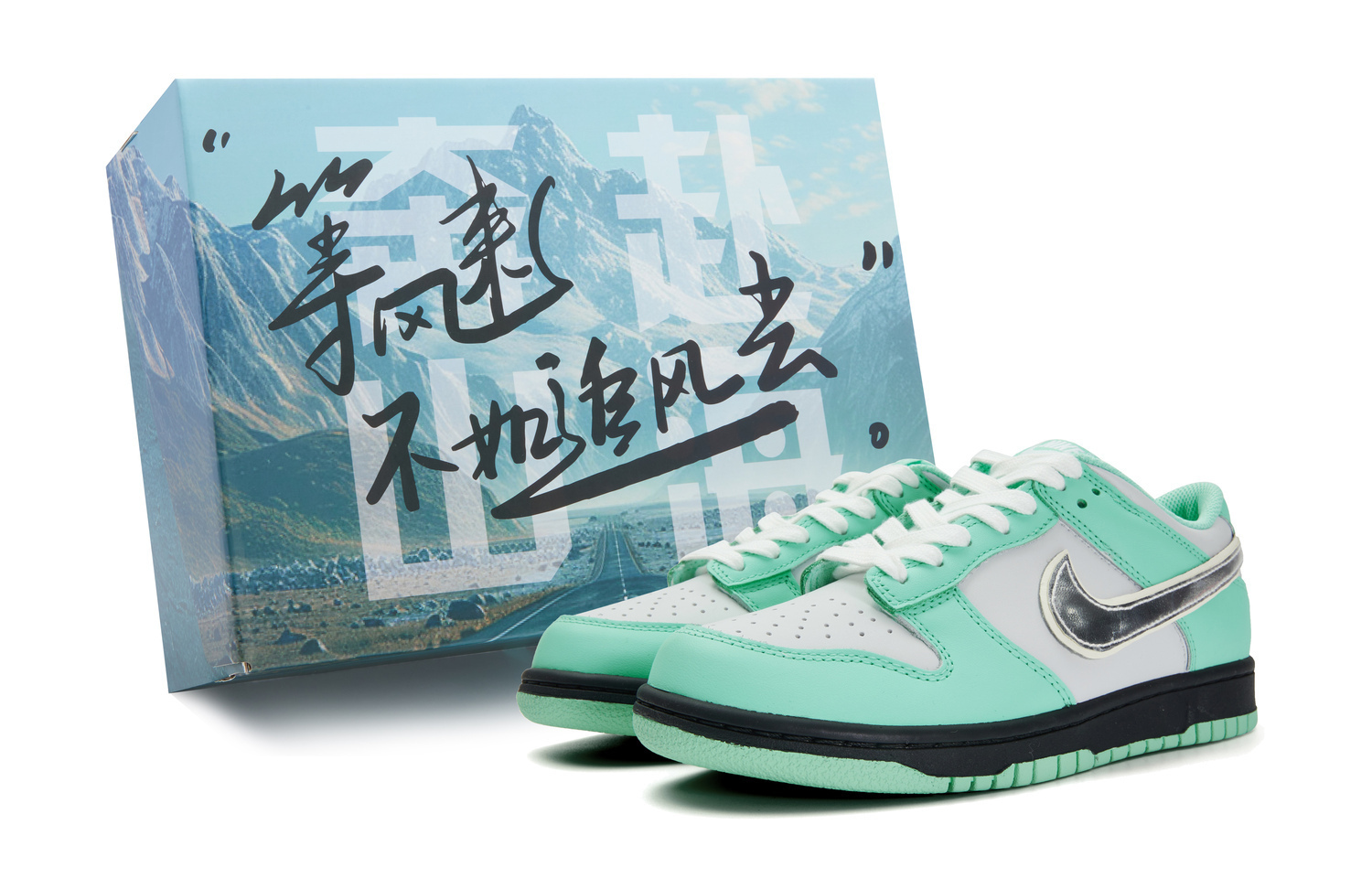 

Nike Туфли для скейтбординга dunk 'light menta' anti slip wear resistant low top для подростков белый зеленый черный