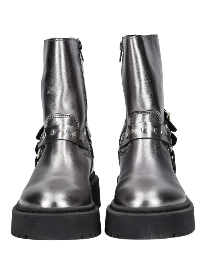 Ботинки женские Steve Madden Stiefel кожаные с эффектом металлик, серебряный — фото 4