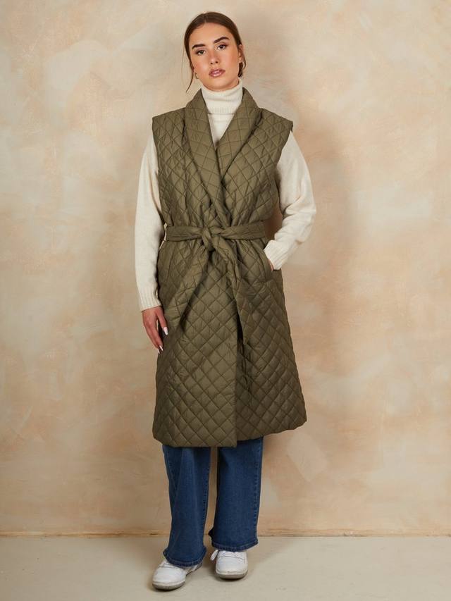 

Утепленный стеганый длинный жилет с поясом Chi Chi London, Khaki