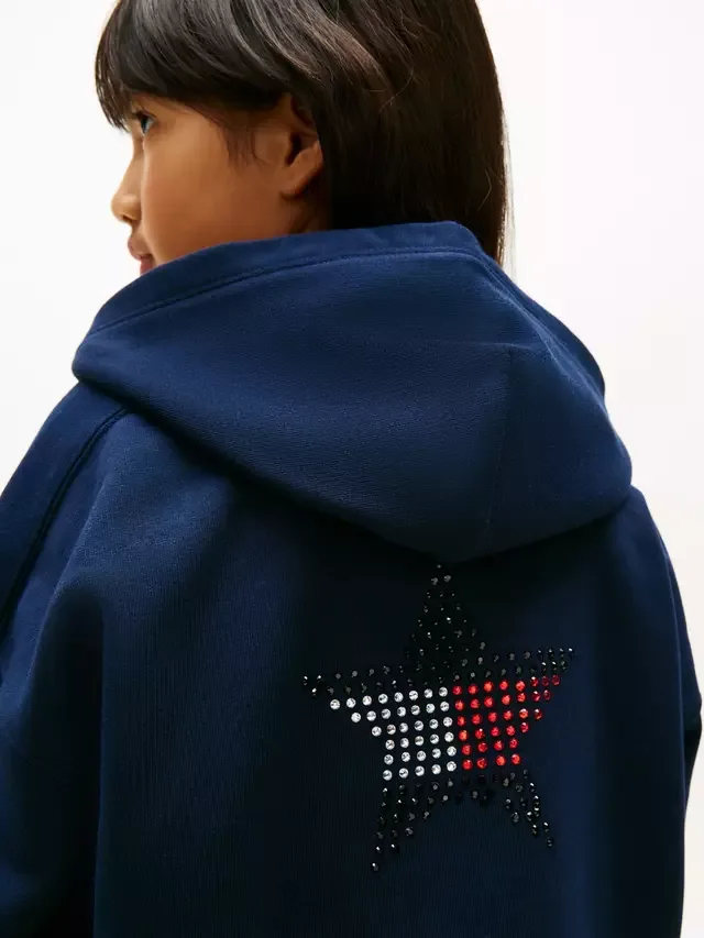 Детская толстовка на молнии из смесовой хлопковой ткани, темно-синяя Tommy Hilfiger — фото 4
