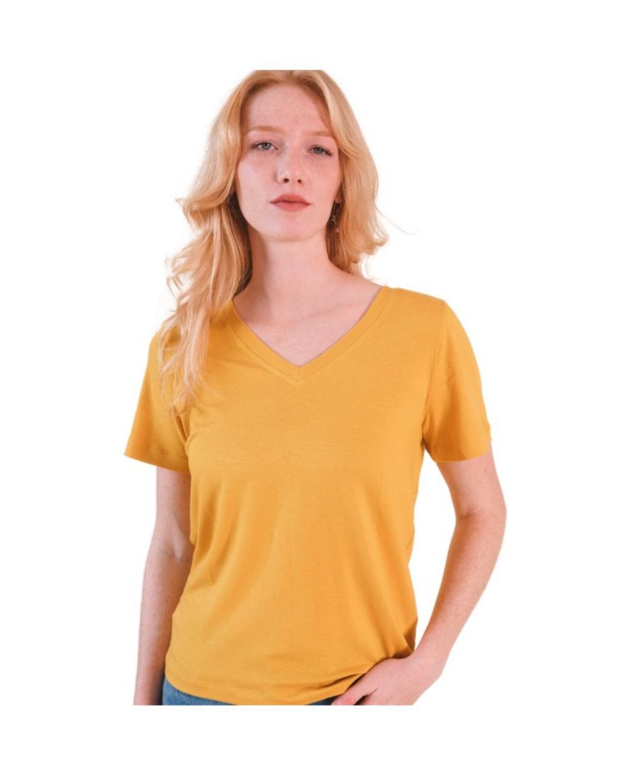 

Женская футболка Louise из хлопка и тенсела с V-образным вырезом Poplinen, Golden