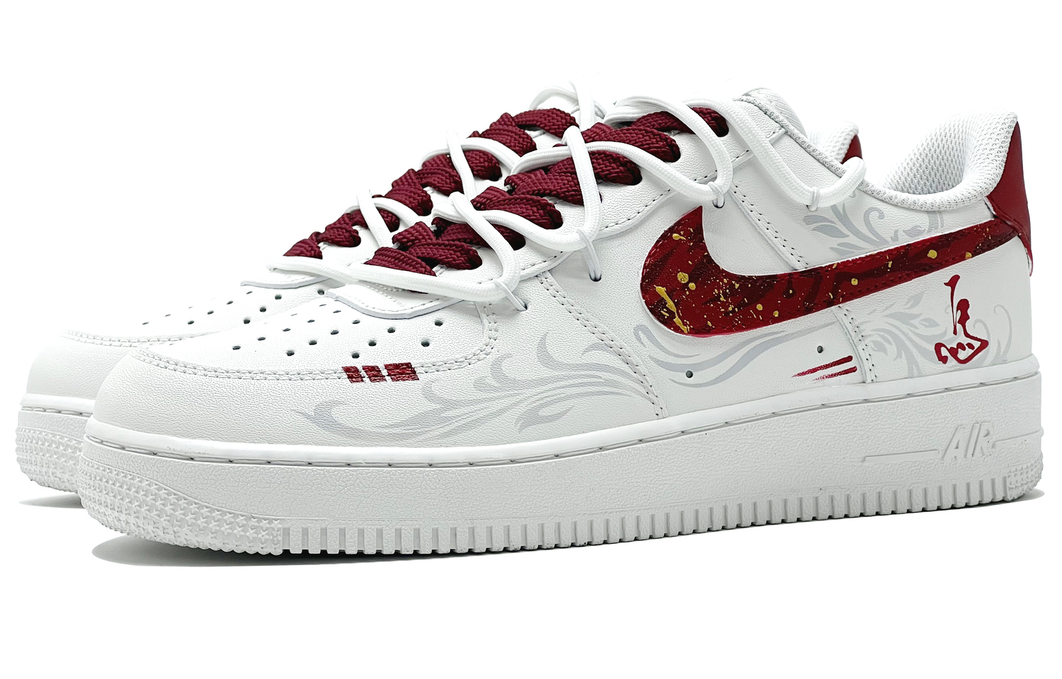 Nike Air Force 1 Swift Flame Rider Abrasion Resistant Low top Kids' Skateboarding Shoes White Red Unisex — фото 4