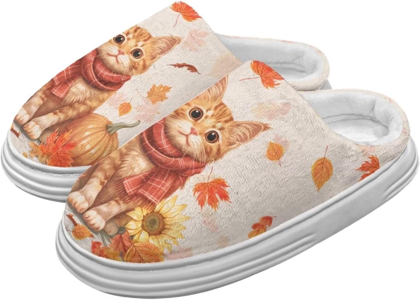 

Тапочки Chririnla на День Благодарения для женщин и мужчин, мягкие, уютные, комфортные, плюшевые, легкие, без шнурков, для дома и улицы, с противоскользящей подошвой из EVA, Autumn Cute Kitten