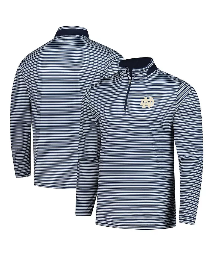 

Мужская полосатая толстовка с молнией до середины груди Notre Dame Fighting Irish в темно-синем цвете Colosseum