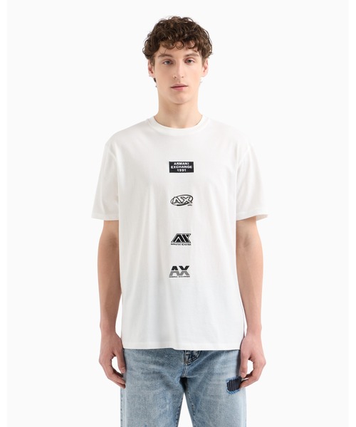 

Футболка с коротким рукавом, круглым вырезом и логотипом AX ARMANI EXCHANGE, белый