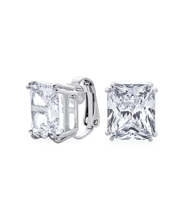 

Серьги-Клипсы с бриллиантами изумрудной огранки 7 карат, прямоугольной формы, из родированной латуни, без проколов, 14 мм x 12 мм Bling Jewelry, silver