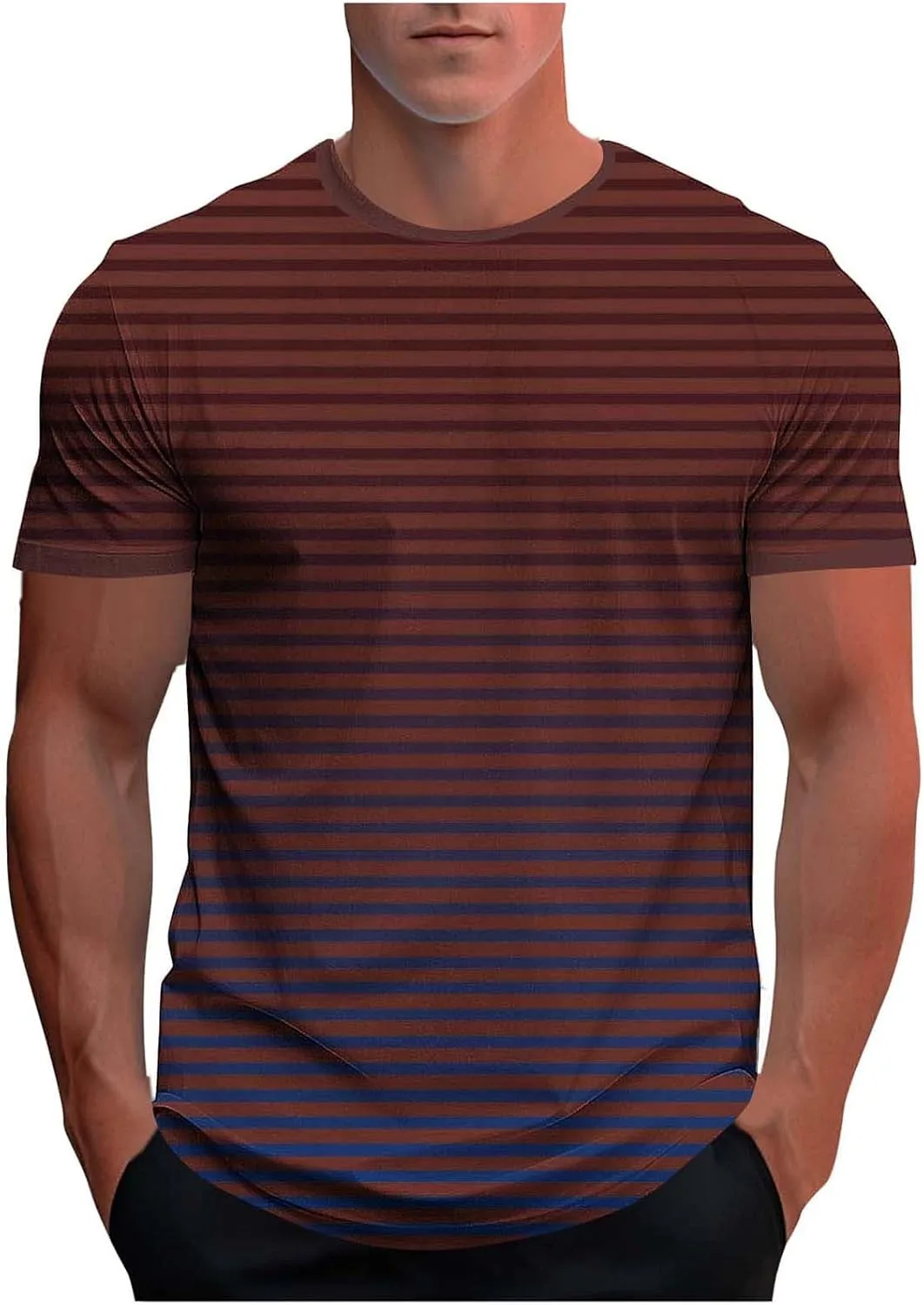 

Футболка для мужчин с градиентом и полосками, короткий рукав, летняя
