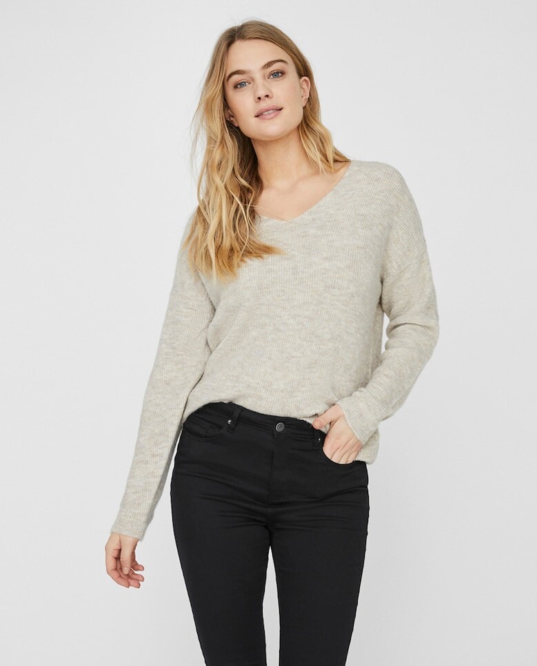 

Базовый женский свитер с V-образным вырезом Vero Moda, бежевый